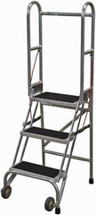 Cotterman - 60" 3 Step Rolling Warehouse Ladder - Portable Folding Safety Ladder, 350 Lb Capacity, 30" Platform Height, 21" Base Width x 28" Base Depth, Rubber Matted - All Tool & Supply