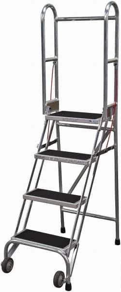 Cotterman - 70" 4 Step Rolling Warehouse Ladder - Portable Folding Safety Ladder, 350 Lb Capacity, 40" Platform Height, 21" Base Width x 36" Base Depth, Rubber Matted - All Tool & Supply