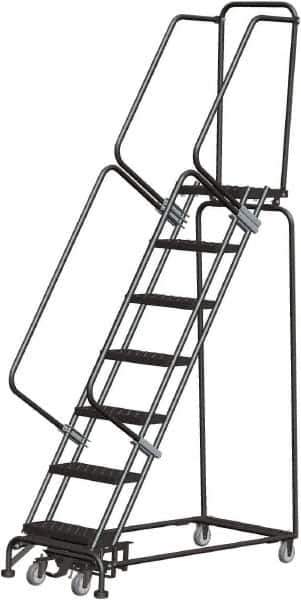 Ballymore - 103" 7 Step Rolling Warehouse Ladder - Lock Step Rolling Safety Ladder, 450 Lb Capacity, 70" Platform Height, 24" Base Width x 55" Base Depth, Perforated Tread - All Tool & Supply