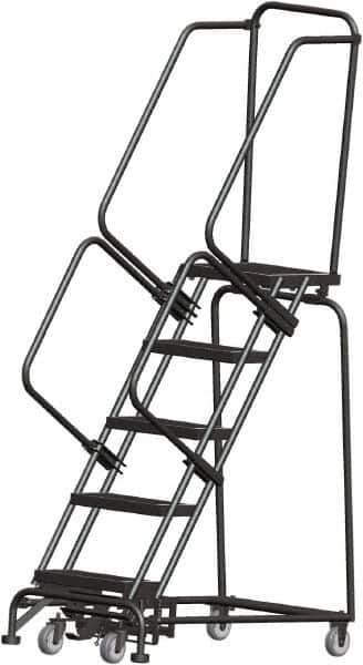 Ballymore - 83" 5 Step Rolling Warehouse Ladder - Lock Step Rolling Safety Ladder, 450 Lb Capacity, 50" Platform Height, 24" Base Width x 43" Base Depth, Perforated Tread - All Tool & Supply