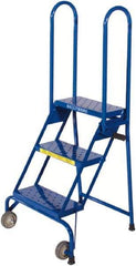 Ballymore - 51" 3 Step Rolling Warehouse Ladder - Lock-N-Stock, 300 Lb Capacity, 28-1/2" Platform Height, 24" Base Width x 23" Base Depth, Perforated Tread - All Tool & Supply