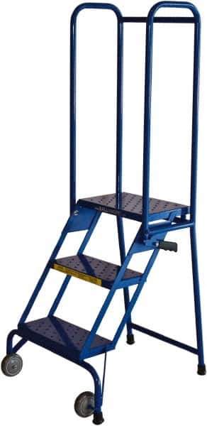 Ballymore - 59" 3 Step Rolling Warehouse Ladder - Lock-N-Stock, 300 Lb Capacity, 28-1/2" Platform Height, 24" Base Width x 26" Base Depth, Perforated Tread - All Tool & Supply