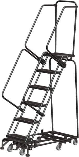 Ballymore - 93" 6 Step Rolling Warehouse Ladder - Lock Step Rolling Safety Ladder, 450 Lb Capacity, 60" Platform Height, 24" Base Width x 49" Base Depth, Perforated Tread - All Tool & Supply