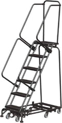 Ballymore - 93" 6 Step Rolling Warehouse Ladder - Lock Step Rolling Safety Ladder, 450 Lb Capacity, 60" Platform Height, 24" Base Width x 49" Base Depth, Perforated Tread - All Tool & Supply