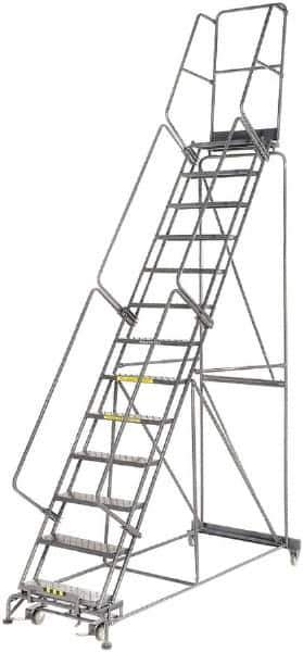 Ballymore - 175" 13 Step Rolling Warehouse Ladder - Lock Step Rolling Safety Ladder, 450 Lb Capacity, 130" Platform Height, 40" Base Width x 94" Base Depth, Perforated Tread - All Tool & Supply