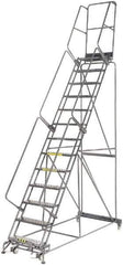 Ballymore - 175" 13 Step Rolling Warehouse Ladder - Lock Step Rolling Safety Ladder, 450 Lb Capacity, 130" Platform Height, 40" Base Width x 94" Base Depth, Perforated Tread - All Tool & Supply