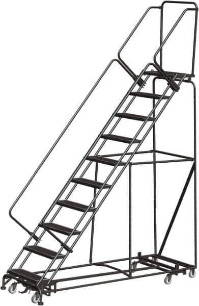 Ballymore - 133" 10 Step Rolling Warehouse Ladder - Lock Step Rolling Safety Ladder, 450 Lb Capacity, 100" Platform Height, 32" Base Width x 90" Base Depth, Perforated Tread - All Tool & Supply