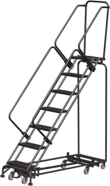 Ballymore - 103" 7 Step Rolling Warehouse Ladder - Lock Step Rolling Safety Ladder, 450 Lb Capacity, 70" Platform Height, 32" Base Width x 66" Base Depth, Perforated Tread - All Tool & Supply