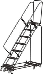 Ballymore - 103" 7 Step Rolling Warehouse Ladder - Lock Step Rolling Safety Ladder, 450 Lb Capacity, 70" Platform Height, 32" Base Width x 66" Base Depth, Perforated Tread - All Tool & Supply