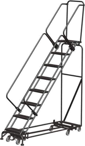 Ballymore - 113" 8 Step Rolling Warehouse Ladder - Lock Step Rolling Safety Ladder, 450 Lb Capacity, 80" Platform Height, 32" Base Width x 74" Base Depth, Perforated Tread - All Tool & Supply