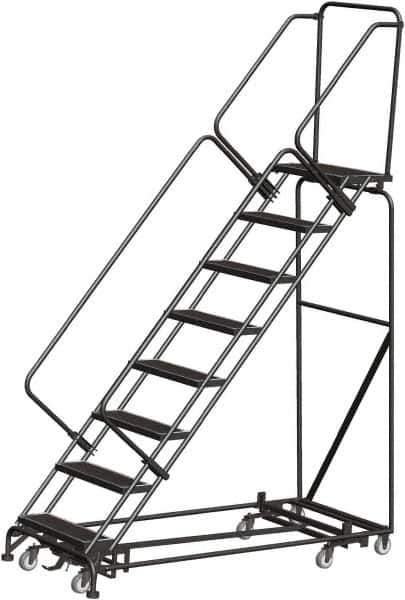 Ballymore - 113" 8 Step Rolling Warehouse Ladder - Lock Step Rolling Safety Ladder, 450 Lb Capacity, 80" Platform Height, 24" Base Width x 74" Base Depth, Perforated Tread - All Tool & Supply