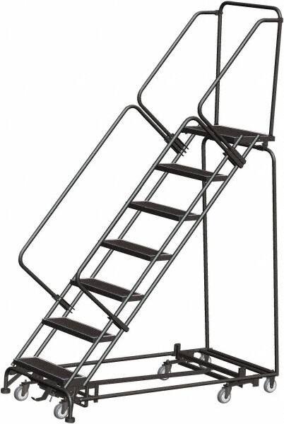 Ballymore - 103" 7 Step Rolling Warehouse Ladder - Lock Step Rolling Safety Ladder, 450 Lb Capacity, 70" Platform Height, 24" Base Width x 66" Base Depth, Perforated Tread - All Tool & Supply