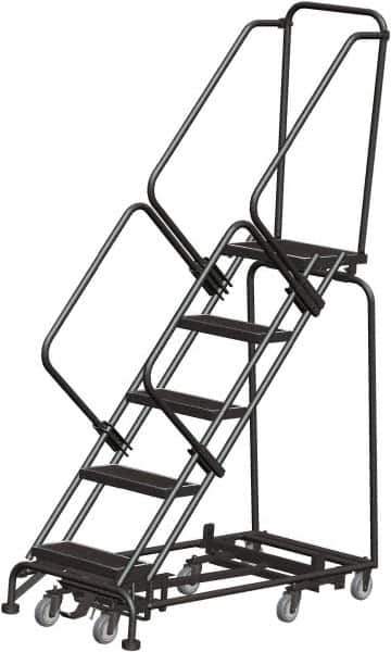 Ballymore - 83" 5 Step Rolling Warehouse Ladder - Lock Step Rolling Safety Ladder, 450 Lb Capacity, 50" Platform Height, 32" Base Width x 50" Base Depth, Perforated Tread - All Tool & Supply