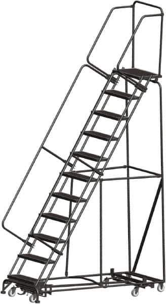 Ballymore - 143" 11 Step Rolling Warehouse Ladder - Lock Step Rolling Safety Ladder, 450 Lb Capacity, 110" Platform Height, 32" Base Width x 80" Base Depth, Perforated Tread - All Tool & Supply