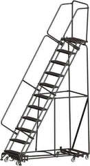 Ballymore - 143" 11 Step Rolling Warehouse Ladder - Lock Step Rolling Safety Ladder, 450 Lb Capacity, 110" Platform Height, 32" Base Width x 80" Base Depth, Perforated Tread - All Tool & Supply