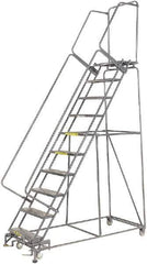 Ballymore - 133" 10 Step Rolling Warehouse Ladder - Lock Step Rolling Safety Ladder, 450 Lb Capacity, 100" Platform Height, 32" Base Width x 74" Base Depth, Perforated Tread - All Tool & Supply