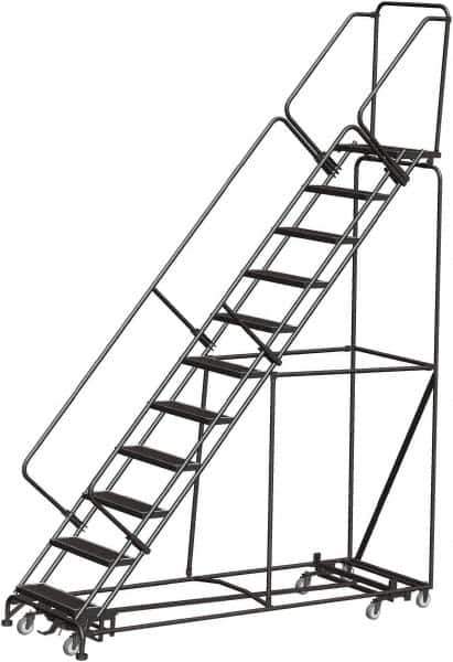 Ballymore - 143" 11 Step Rolling Warehouse Ladder - Lock Step Rolling Safety Ladder, 450 Lb Capacity, 110" Platform Height, 32" Base Width x 98" Base Depth, Perforated Tread - All Tool & Supply