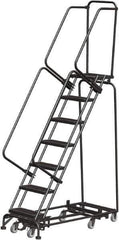 Ballymore - 103" 7 Step Rolling Warehouse Ladder - Lock Step Rolling Safety Ladder, 450 Lb Capacity, 70" Platform Height, 24" Base Width x 55" Base Depth, Perforated Tread - All Tool & Supply