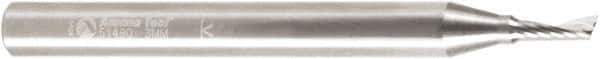 Amana Tool - 3mm Cutting Diam x 0.314" Length of Cut, 1 Flute, Upcut Spiral Router Bit - Uncoated, Right Hand Cut, Solid Carbide, 2-31/64" OAL x 1/4" Shank Diam, 20° Helix Angle - All Tool & Supply