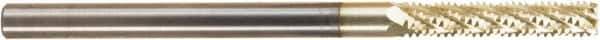 Amana Tool - 1/4" Cutting Diam x 1-1/4" Length of Cut, 6 Flute, Compression Spiral Router Bit - Zirconium Coated, Right Hand Cut, Solid Carbide, 4" OAL x 1/4" Shank Diam, Assorted Router Styles, 20° Helix Angle - All Tool & Supply