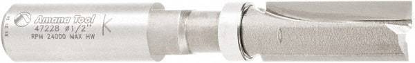 Amana Tool - 1/2" Cut Diam, 1-1/4" Length of Cut, 2 Flute Flush Trim Edge Profile Router Bit - Carbide-Tipped, 1/2" Shank Diam, 1" Shank Length, 3-1/2" OAL, Uncoated - All Tool & Supply