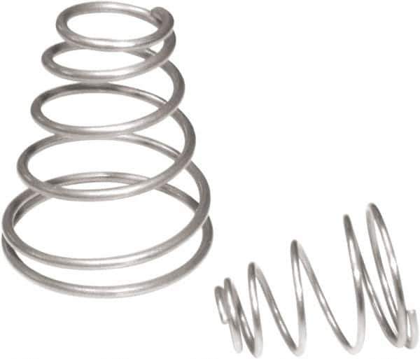 Associated Spring Raymond - 15.24mm OD, 0.74mm Wire, 1-1/4" Free Length, Cone Spring - 2.49 Lb Spring Rating, 13.21 N Max Work Load, Stainless Steel - All Tool & Supply