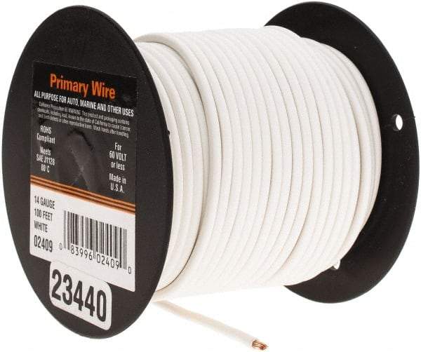 EastPenn - 14 AWG Automotive Plastic Insulated, Single Conductor Wire - 100' Long, White - All Tool & Supply