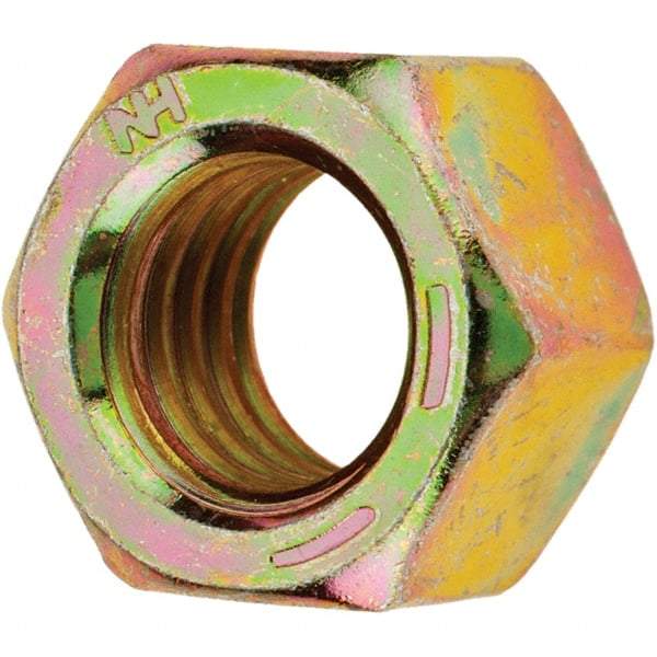 Value Collection - 1/2-13 UNC Steel Right Hand Hex Nut - 3/4" Across Flats, 7/16" High, Zinc Yellow Dichromate Finish - All Tool & Supply