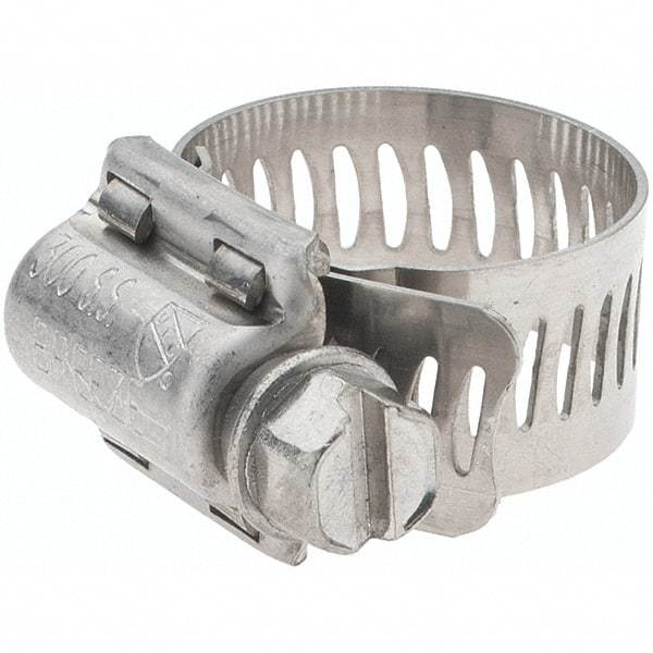 Made in USA - SAE Size 10, 9/16 to 1-1/16" Diam, Stainless Steel Worm Drive Clamp - 1/2" Wide, Series SAE J1508 Type F - All Tool & Supply