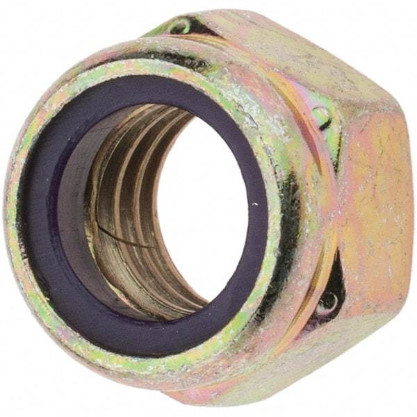 Value Collection - 7/16-14 UNC Grade 8 Hex Lock Nut with Nylon Insert - 5/8" Width Across Flats, 29/64" High, Zinc Yellow Dichromate Finish - All Tool & Supply