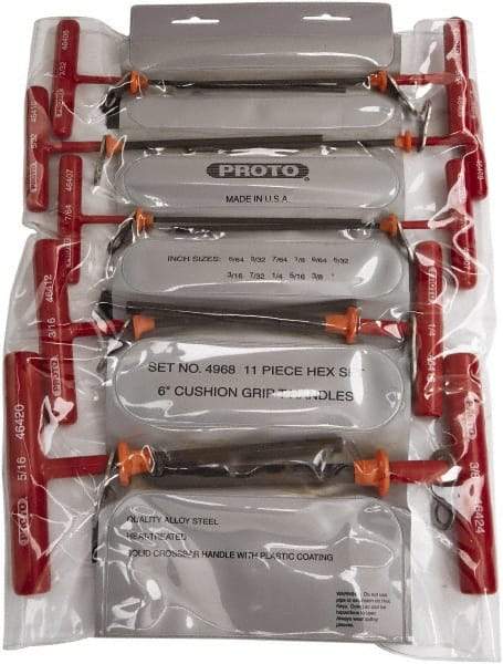 Proto - 11 Piece T-Handle Cushion Grip Tethered Hex Key Set - Hex Range 5/64 to 3/8" - All Tool & Supply