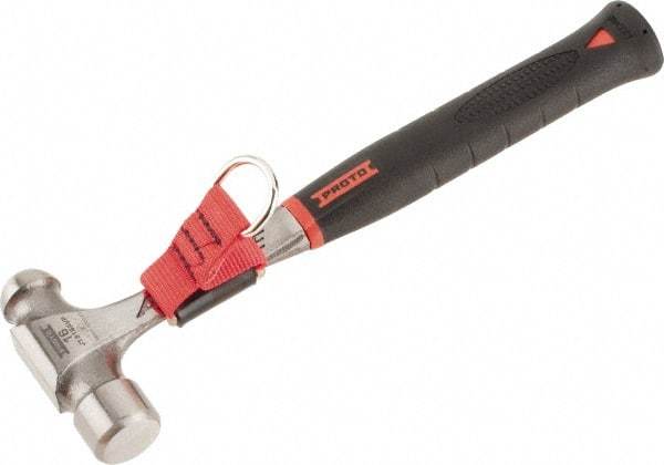 Proto - Steel Tethered Ball Pein Hammer - Steel Handle with Grip, 1-5/16" Face Diam, 12-7/8" OAL - All Tool & Supply