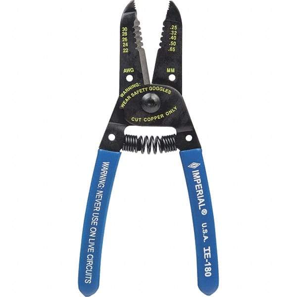 Imperial - 30 to 22 AWG Capacity Wire Stripper/Cutter - 6" OAL, Hardened Steel with Cushion Grip Handle - All Tool & Supply