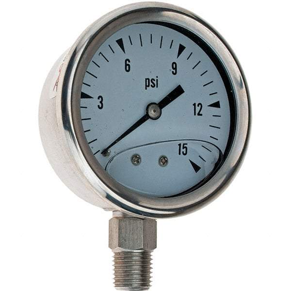 Value Collection - 2-1/2" Dial, 1/4 Thread, 0-15 Scale Range, Pressure Gauge - All Tool & Supply