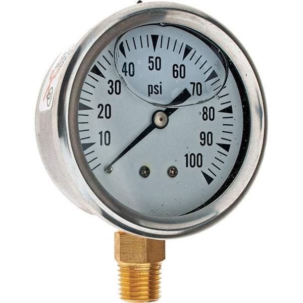 Value Collection - 2-1/2" Dial, 1/4 Thread, 0-100 Scale Range, Pressure Gauge - All Tool & Supply