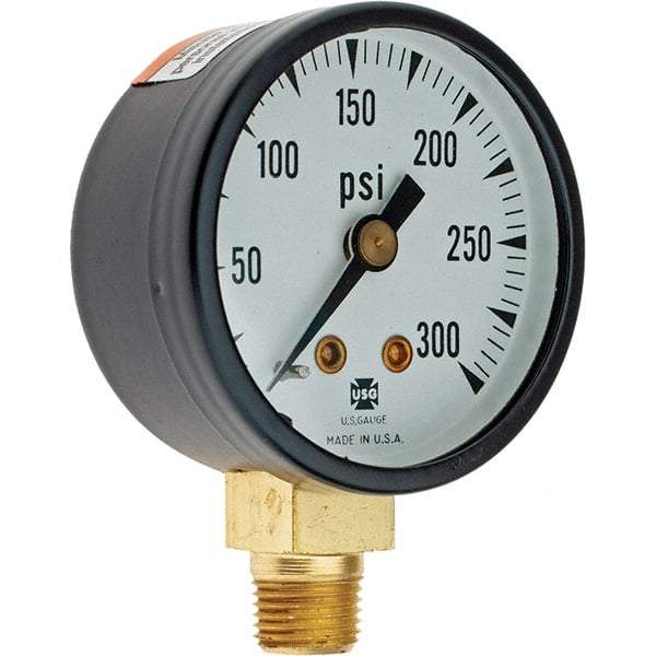 Value Collection - 1-1/2" Dial, 1/8 Thread, 0-300 Scale Range, Pressure Gauge - Lower Connection Mount - All Tool & Supply