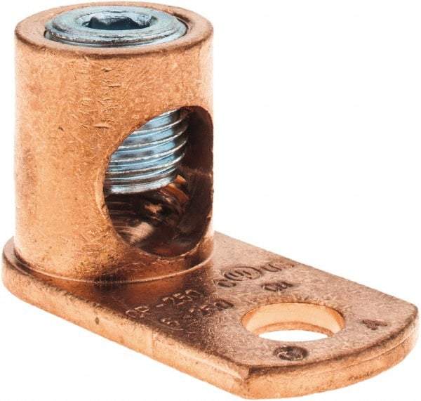 Made in USA - 6 AWG Noninsulated Crimp Connection Square Ring Terminal - 3/8" Stud, 1-31/32" OAL x 15/16" Wide, Copper Alloy Contact - All Tool & Supply