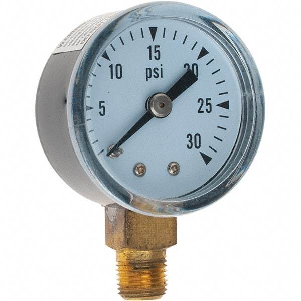 Value Collection - 1-1/2" Dial, 1/8 Thread, 0-30 Scale Range, Pressure Gauge - Lower Connection Mount - All Tool & Supply