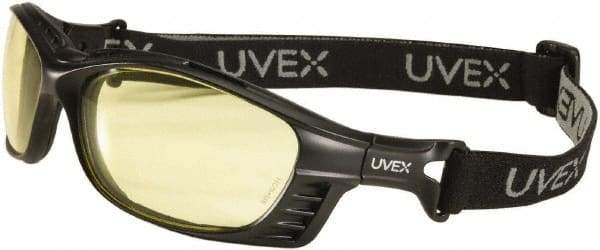 Uvex - Amber Lenses, Framed Safety Glasses - Anti-Fog, Black Polycarbonate Frame, Size Universal, Wrap Around - All Tool & Supply