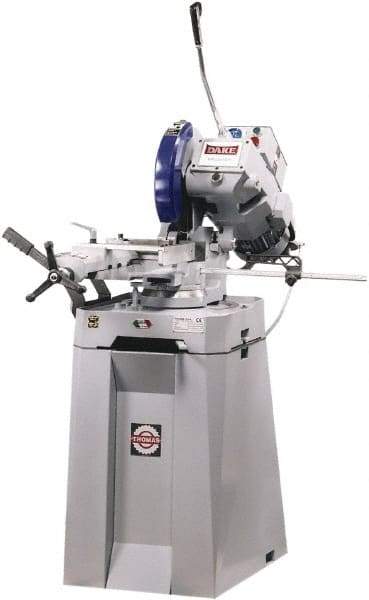 Dake - 2 Cutting Speeds, 14" Blade Diam, Cold Saw - 22 & 88 RPM Blade Speed, Floor Machine, 3 Phase, Compatible with Ferrous/Non-Ferrous Material - All Tool & Supply