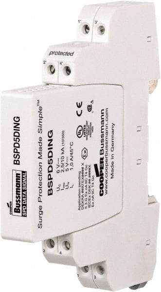 Cooper Bussmann - 4 Pole, 1 Phase, 90mm Long x 12mm Wide x 71.99mm Deep, Hardwired Surge Protector - DIN Rail Mount, 24 V, 23.30 VAC, 33 VDC Operating Voltage, 20 kA Surge Protection - All Tool & Supply