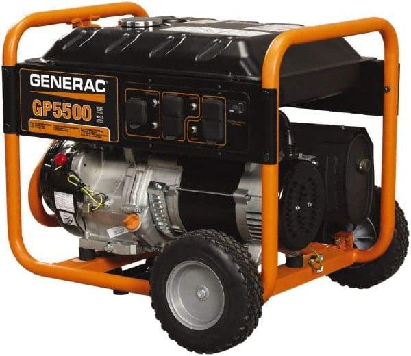 Generac Power - 10 hr Half Load Time, 5.5 kW, Pull Start, Gasoline Portable Power Generator - 7.2 Gal Tank, 28-3/4" Long x 26-3/4" Wide x 25" Deep, 389 cc Engine - All Tool & Supply