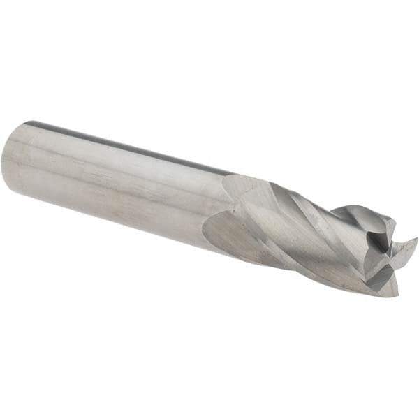 Made in USA - 1/2", 1" LOC, 1/2" Shank Diam, 3" OAL, 4 Flute, Solid Carbide Square End Mill - Single End, Uncoated, Spiral Flute, 30° Helix, Centercutting, Right Hand Cut, Right Hand Flute - All Tool & Supply