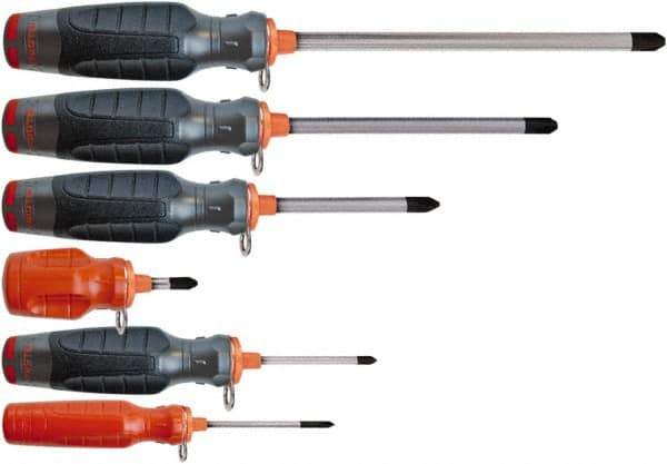 Proto - 6 Piece Phillips Screwdriver Set - Tethered Handle, Bit Sizes: Philips #0 to #4 - All Tool & Supply