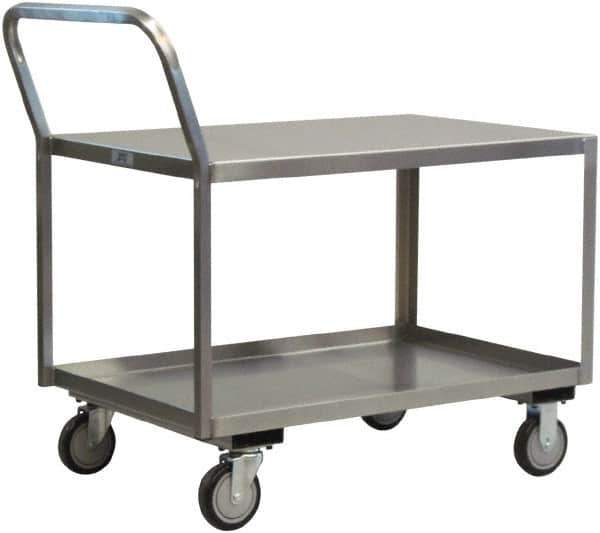 Jamco - 1,200 Lb Capacity, 24" Wide x 48" Long x 27" High Shelf Cart - 2 Shelf, Stainless Steel, 2 Rigid/2 Swivel Casters - All Tool & Supply