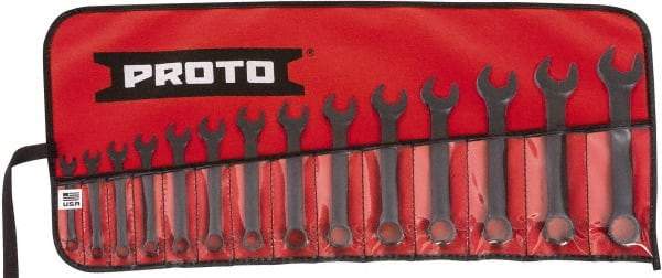 Proto - 14 Piece, 6mm to 19mm, 12 Point Extra Short Combination Wrench Set - Metric Measurement Standard, Black Oxide Finish, Comes in Tool Roll - All Tool & Supply