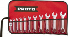 Proto - 11 Piece, 1/4" to 3/4", 12 Point Extra Short Combination Wrench Set - Inch Measurement Standard, Full Polish Chrome Finish, Comes in Tool Roll - All Tool & Supply