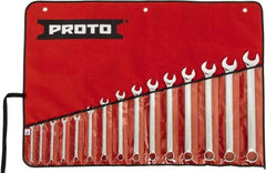 Proto - 15 Piece, 1/4" to 1", 12 Point Spline Combination Wrench Set - Inch Measurement Standard, Full Polish Chrome Finish, Comes in Tool Roll - All Tool & Supply