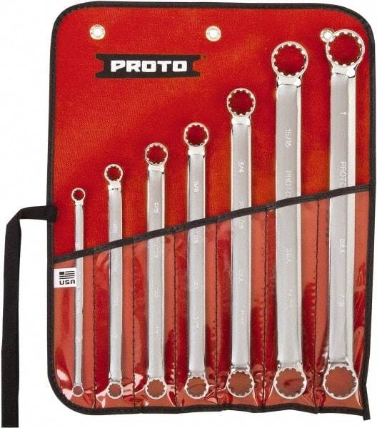 Proto - 7 Piece, 1/4" x 5/16" to 7/8" x 1", 12 Point Spline Box Wrench Set - Inch Measurement Standard, Full Polish Chrome Finish, Comes in Nylon Roll - All Tool & Supply