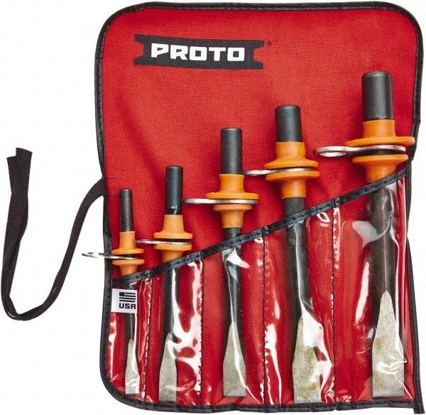 Proto - 5 Piece Tethered Cold Chisel Set - Steel, Sizes Included 5/16 to 5/8" - All Tool & Supply